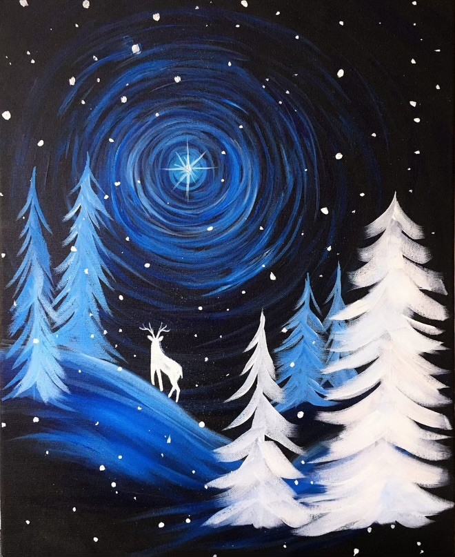 deer and trees painting